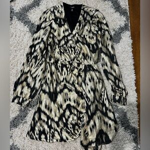 Aqua Black and Gold Animal-Print Long Sleeve Wrap Dress